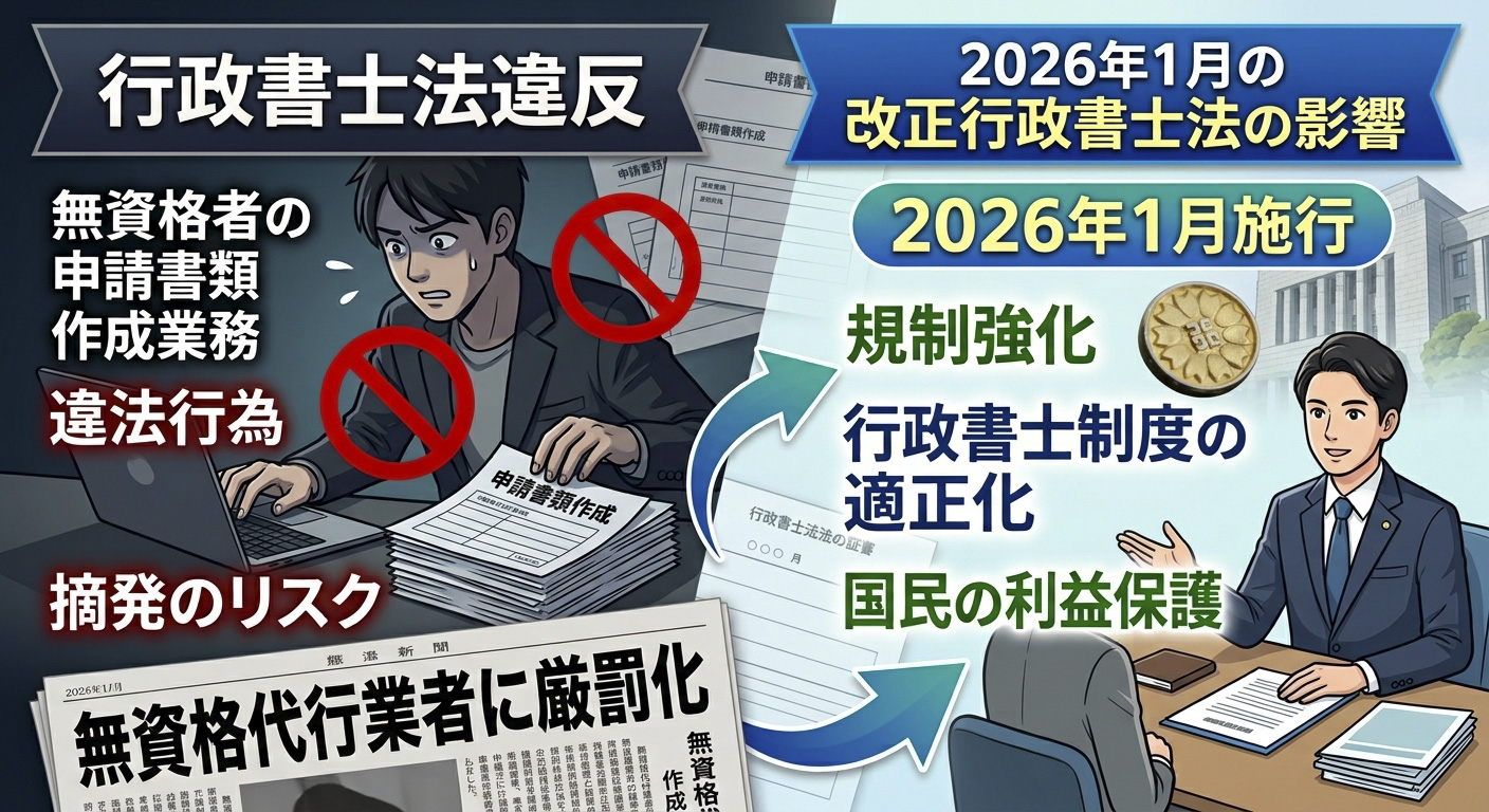 行政書士では無い者が役所への申請書類を作成したという行政書士法違反容疑で逮捕